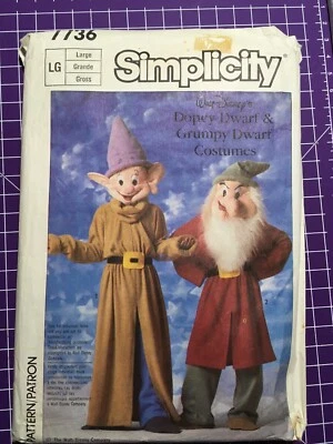Pattern Simplicity 7736, Disney’s Dopey and Grumpy Dwarf costumes, sz Large - Image 1 of 2