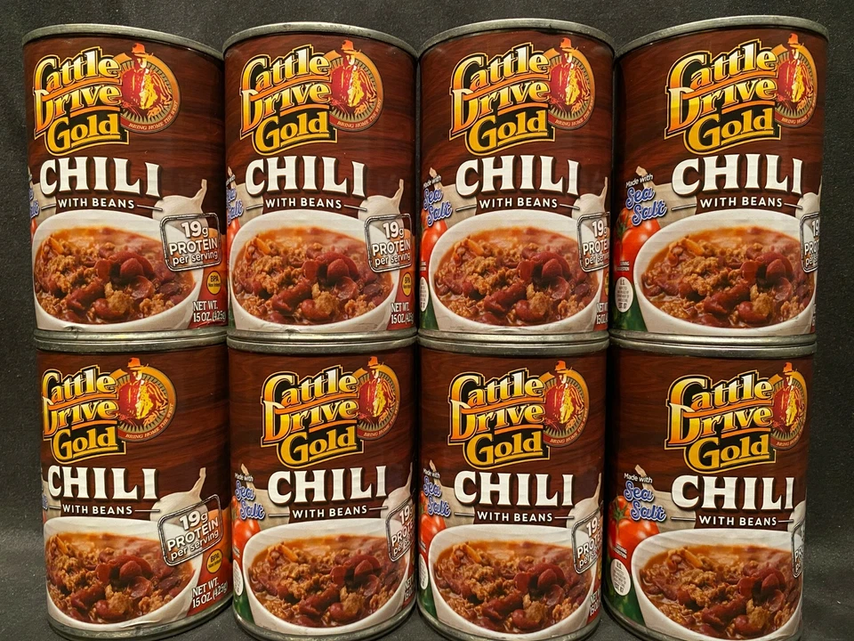 Cattle Drive Gold Beef Chili con frijoles enlatados con carne 8-15 oz latas EZ-Open Foto 1 de 4