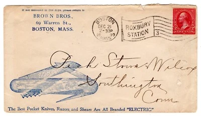1899 Boston MA Flag Brown Bros facas de bolso com caracaturas pretas reversas - Imagem 1 de 2