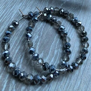 Faceted Crystal Glass Reiki Bead Hoop Earrings - Picture 1 of 1