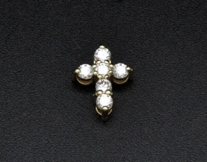 14k solid Yellow gold Natural Diamond Cross Pendant 0.30 ct shared prong Dainty - Picture 1 of 7