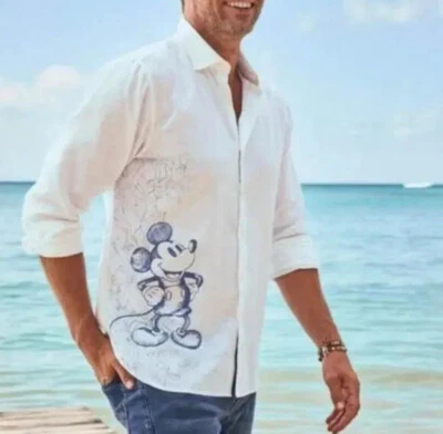 158 美元 TOMMY BAHAMA 男式迪士尼草图 LEAVES 米奇夏威夷衬衫 XXL 2XL — 第 1/4 张图片