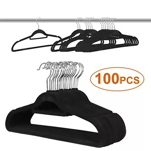 100Pack Premium Non Slip Flocked Velvet Hangers 360 Degree Suit/Shirt/Pants - Picture 1 of 18