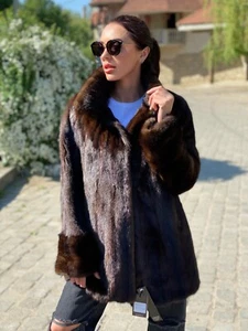 Luxury Womens Real Mink Fur jacket coat 1109521 Long genuine fur size L NEW - Picture 1 of 12
