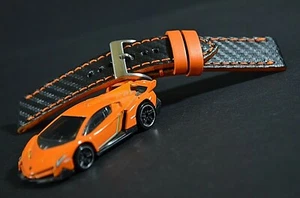 PULSERA RELOJ 22 20 18MM NEGRO NARANJA AUTÉNTICA PIEL CARBONO ÓPTICA CORREA MA CORREA - Imagen 1 de 10