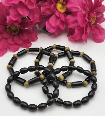 Lote de 5 brazaletes elásticos con cuentas de obsidiana negra piedra lunar verde unisex de tamaño Foto 1 de 4