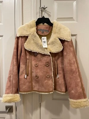 全新带标签 Kenneth Cole Reaction 人造皮革绵羊皮夹克女式 M 码 — 第 1/4 张图片