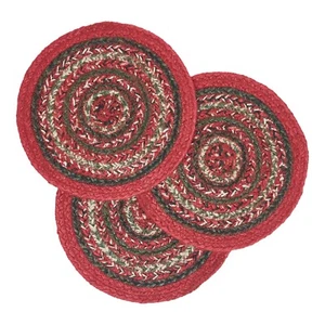 Forrester Set/3 JUTE Trivet 8" Rústico Primitivo Rojo Crema Bosque Verde VHC - Imagen 1 de 7
