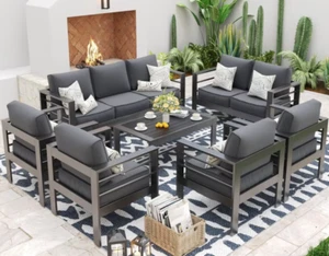 7 pc Seats 9 Modern Aluminum Oversized Outdoor Patio Living Room Set w/Table NEW - Picture 1 of 6