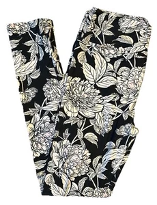 OS Lularoe Leggings Floral Pink Cream on Black Size 2-10 NEW 260244 - Picture 1 of 4