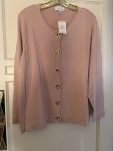 Calvin Klein Blush Mauve Gold Logo Buttons Toggle Cardigan $69.50 NWT XL - Picture 1 of 6