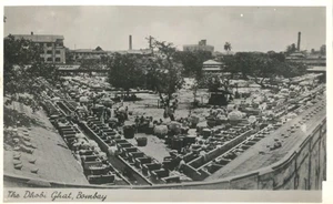 Dhobi Ghat Bombay India Open Air Outdoor Laundry Aerial View Real Photo Postcard - Picture 1 of 2