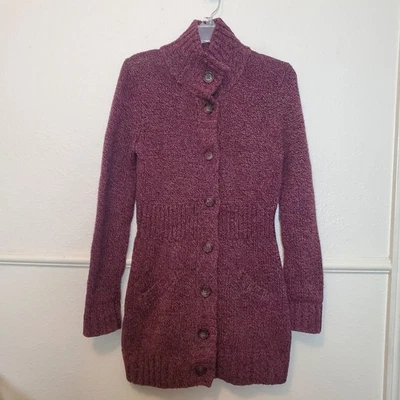 Cárdigan Suéter Merona Punto Ciruela Plumero Mujer Talla Pequeña Granate Borgoña Vino Foto 1 de 4