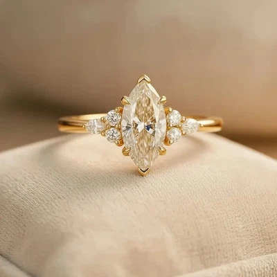 4.30 Ct Marquise EF/VS1 Lab Grown Diamond Solitaire Wedding Ring 14k Yellow Gold - Image 1 of 4