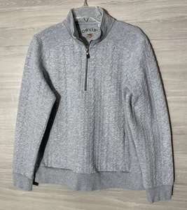 ORVIS Women's Cable-Knit 1/4 Pullover long sleeve top Light Heather Gray Large - Picture 1 of 12
