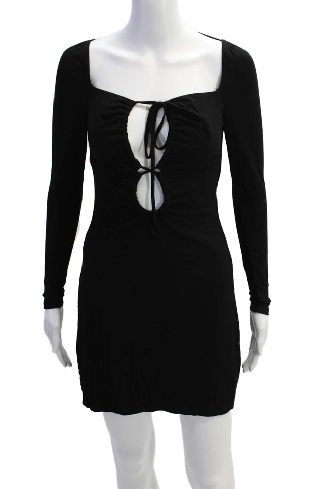 Mini Vestido Dolan Mujer Manga Larga Cuello en V Corte Tejido Negro Talla Extra Pequeño Foto 1 de 4