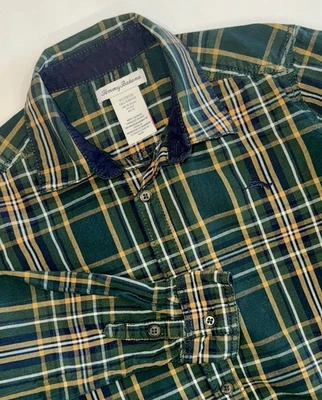 Tommy Bahama Shirt Button Down Long Sleeve Green Gold Plaid Baylor Boys L 10 12 - Image 1 of 4
