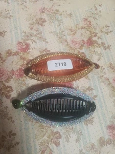 Rhinestone Banana Hair Clips Set Of 2 Claws Teeth Comb Plastic Accessories - Picture 1 of 10