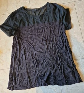 H&M T-Shirt Gr. L Top Schwarz mit Durchsicht Bluseneinsatz - Bild 1 von 6