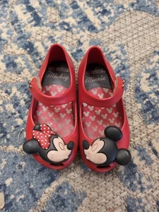 Mini Melissa x Disney Mickey Minnie Mouse Toddler Girl SZ 7 Mary Jane Red Shoes - Picture 1 of 9