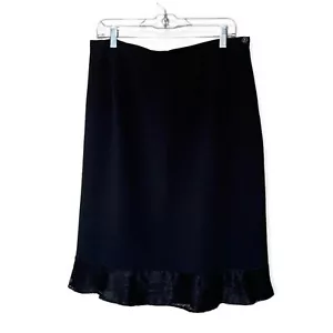 Bern and Mort Polyester/Spandex Black Pencil Skirt with Ruffle Hem - Size 16 - Picture 1 of 7