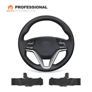 MEWANT DIY Black Genuine Leather Car Steering Wheel Cover for Hyundai Tucson - Picture 1 of 10