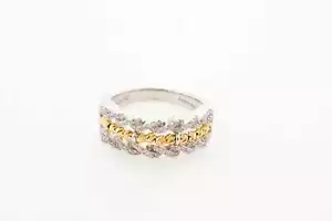 Estate Sale Diamond Ring 10k Multi-Tone Gold Vintage Gemstone Jewelry - Picture 1 of 5