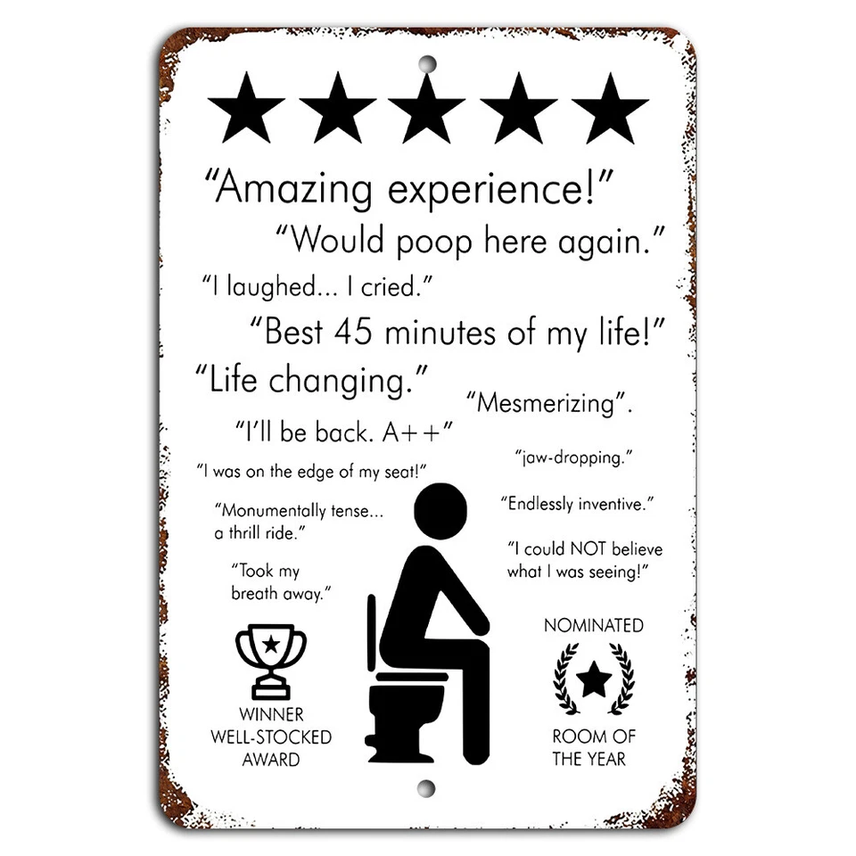 Amazing Experience - Will Poop Here Again Five Stars Funny Bathroom Sign - Image 1 of 1