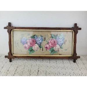 Antique Victorian 1880s Fabric Floral Needlepoint Art with Wooden Frame - Picture 1 of 7