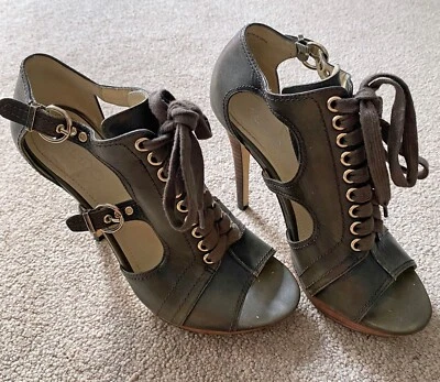 ALDO Leather Cut Out Buckle High Heels, Tennis Shoe Style Lace Up Size 7.5 / 38 - Image 1 of 4
