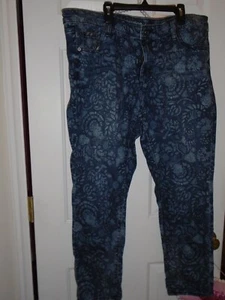 Merona floral patterned blue jeans zip front 5-pocket skinny ankle EUC 18 - Picture 1 of 2