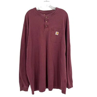 Carhartt Original Fit Maroon Pocket T-shirt Men's Size L Tall Longsleeve Henley - Image 1 of 4