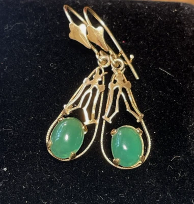 PENDIENTES CRISOPRASA ORO 14K VINTAGE GOTA ALAMBRE COLGANTE 1,5 TCW PIEDRAS PRECIOSAS NATURALES Foto 1 de 4