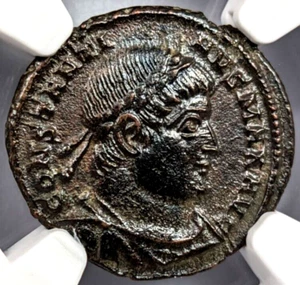 Constantino I Imperio Romano Nummus AE3/4 NGC Ch AU Antiguo Epfig Tesoro Pedigrí - Imagen 1 de 14