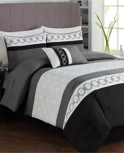 Fairfield Square Taylor 5 Pc. Geometric Embroidered Comforter Set - KING - Gray - Picture 1 of 3