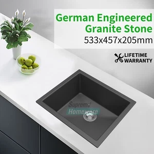 533x457mm Granite Stone Single Bowl Black Kitchen Laundry Sink German Engineered - Picture 1 of 3