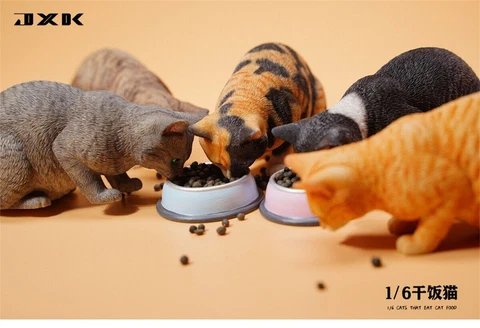 JXK Cats That Eat Cat Food Model Animal Pet Realistic Decor Funny Accessory 1/6 Cover