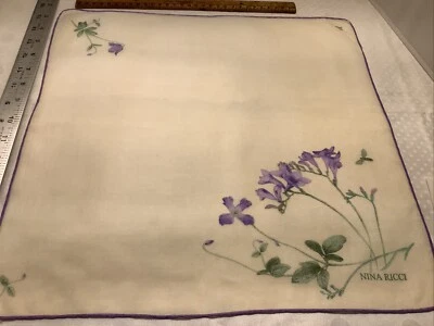 12097🌟Vintage Designer Novelty Handkerchief-Nina Ricci Floral Freesia Ivory - Image 1 of 4