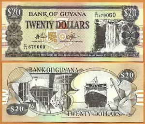 Billete de papel GUYANA (2016) UNC 20 dólares impresora P-30f: De la Rue, Londres - Imagen 1 de 2