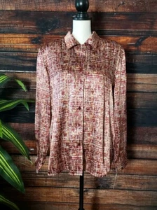 Leslie Fay Haberdashery Blouse 16 Burgundy Button Up Shirt Top Vintage Womens - Picture 1 of 9