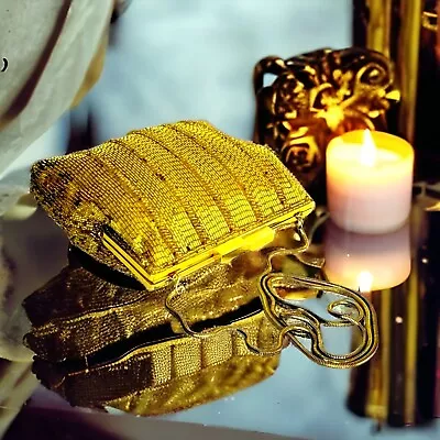 Gold Beaded Evening Bag Cobra Snake Chain Kiss Clasp Purse Wedding Shoulder Bag - Image 1 of 4