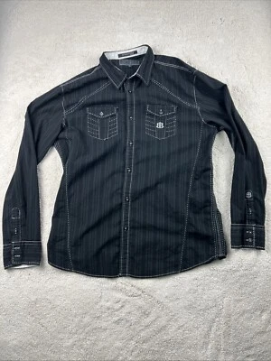 Roar Mens Classic Black Long Sleeve Shirt XL Western Goth Embroidered Flip Cuff - Image 1 of 4