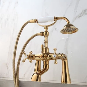 Lujo Latón Dorado Bañera Baño Ducha Juego Grifo Manija Cerámica Batidora Bañera - Imagen 1 de 11