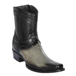 Los Altos GRAY OSTRICH LEG Ankle Boot SQUARE Toe Side Zipper D 76B0538 - Picture 1 of 2