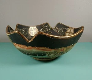 Antique Japanese Satsuma Bowl Black Gold Handpainted 20cm wide Japan - Picture 1 of 14