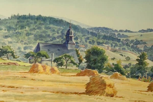 Hans Meinke 1907-1988 Aquarell Taunus Arnoldshain Kirche Kronberger Malerkolonie - Bild 1 von 6