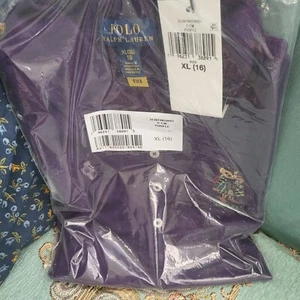 Polo Ralph Lauren Polo Bear Stretch Mesh Girl Polo Shirt Size XL Purple - Picture 1 of 5