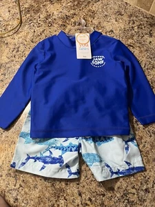Carter’s 9 month boy Sun Protection 2 Piece Blue Shark Sun Outfit UPF 50+ NWT - Picture 1 of 7