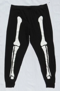 HALLOWEEN COSTUME Men’s Large Black Skeleton 100% Cotton Jersey Leggings Pants - Picture 1 of 5