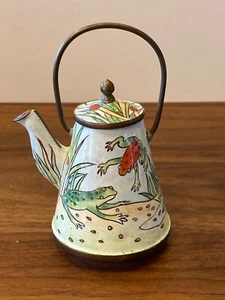 Empress Arts Teekanne Cloisonné Emaille handbemalt springende Frösche mit Deckel - Bild 1 von 5
